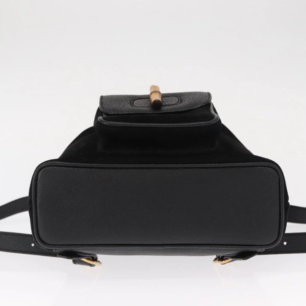 GUCCI Bamboo Backpack Suede Black Gold 003 1956 0030 Auth 155694 - Picture 6 of 15